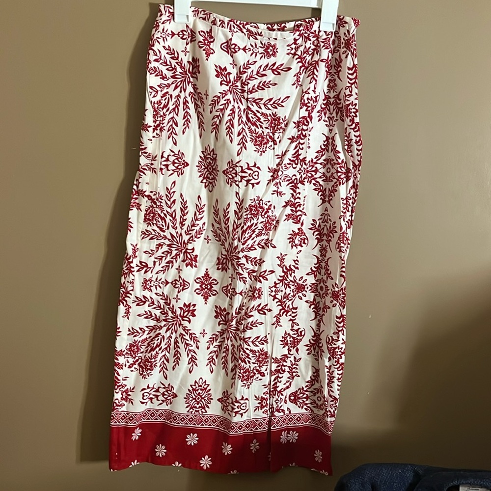 😄Designer faux wrap linen rayon blend skirt
